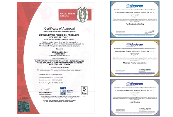 Certificates confirming the quality